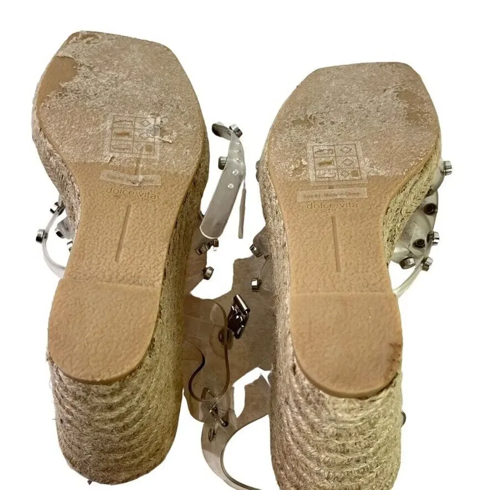 Dolce Vita Maxton Espadrille Womens Clear Studded Wedge Sandals Square Toe 8.5